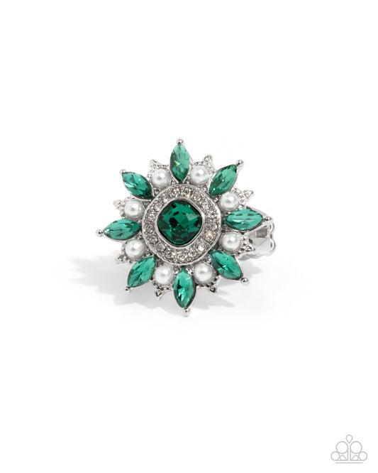 Forge Ahead - Green Emeral Gem & White Pearl Ring Paparazzi R1115