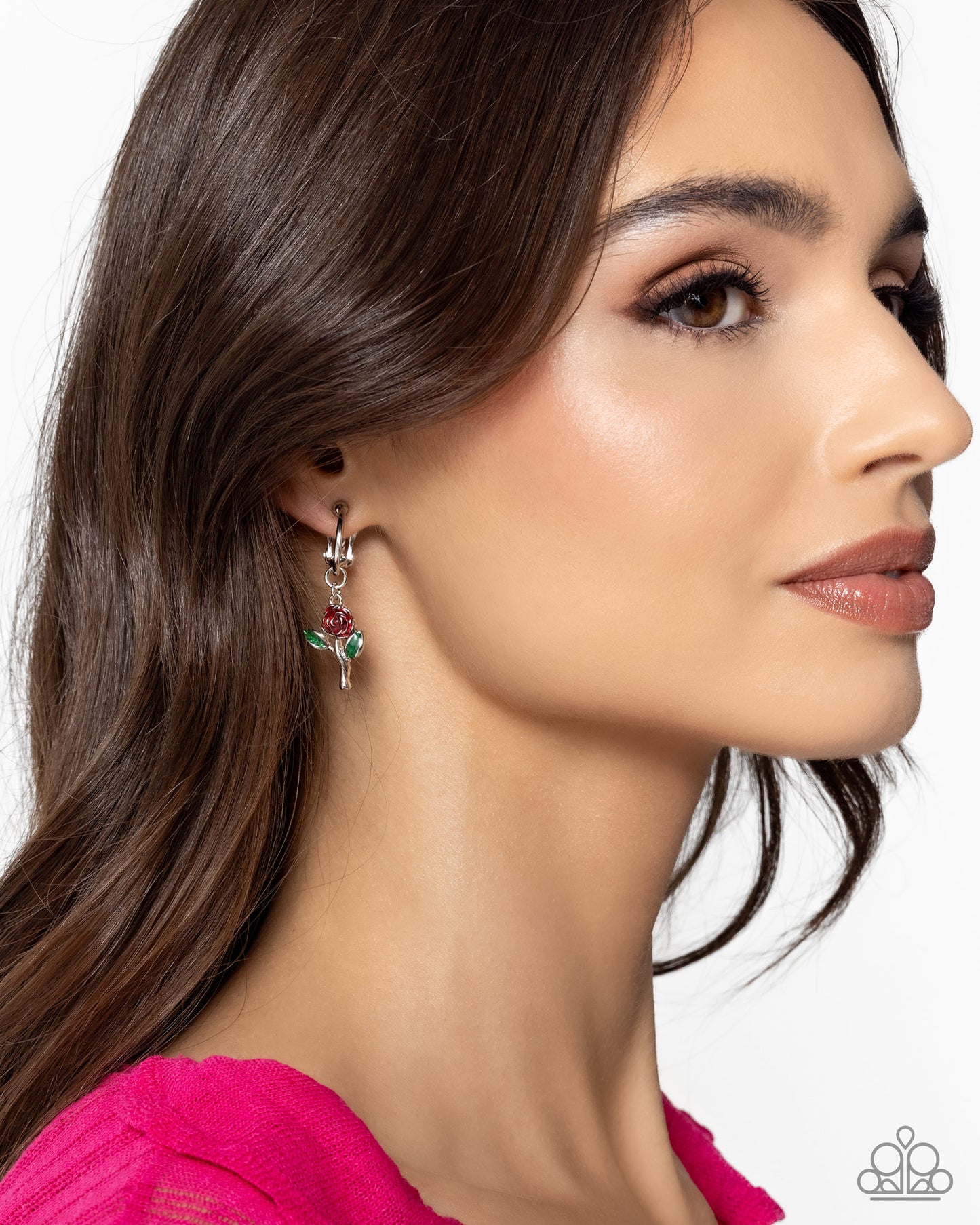 Rose Routine - Red & Green Painted Rose Clip-On Earring Paparazzi E2440