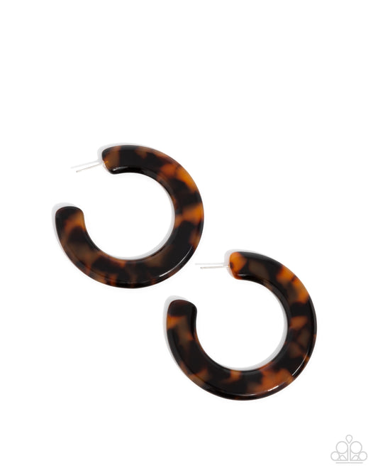 Spotted Scoop - Brown Tortoiseshell 2 1/2 Inch Hoop Earring Paparazzi E2474
