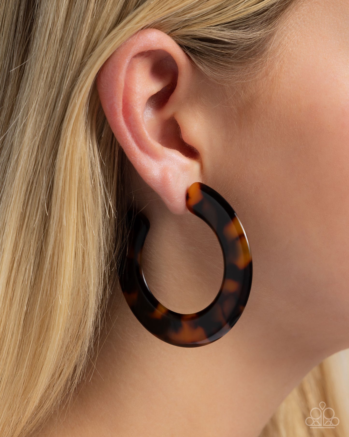 Spotted Scoop - Brown Tortoiseshell 2 1/2 Inch Hoop Earring Paparazzi E2474