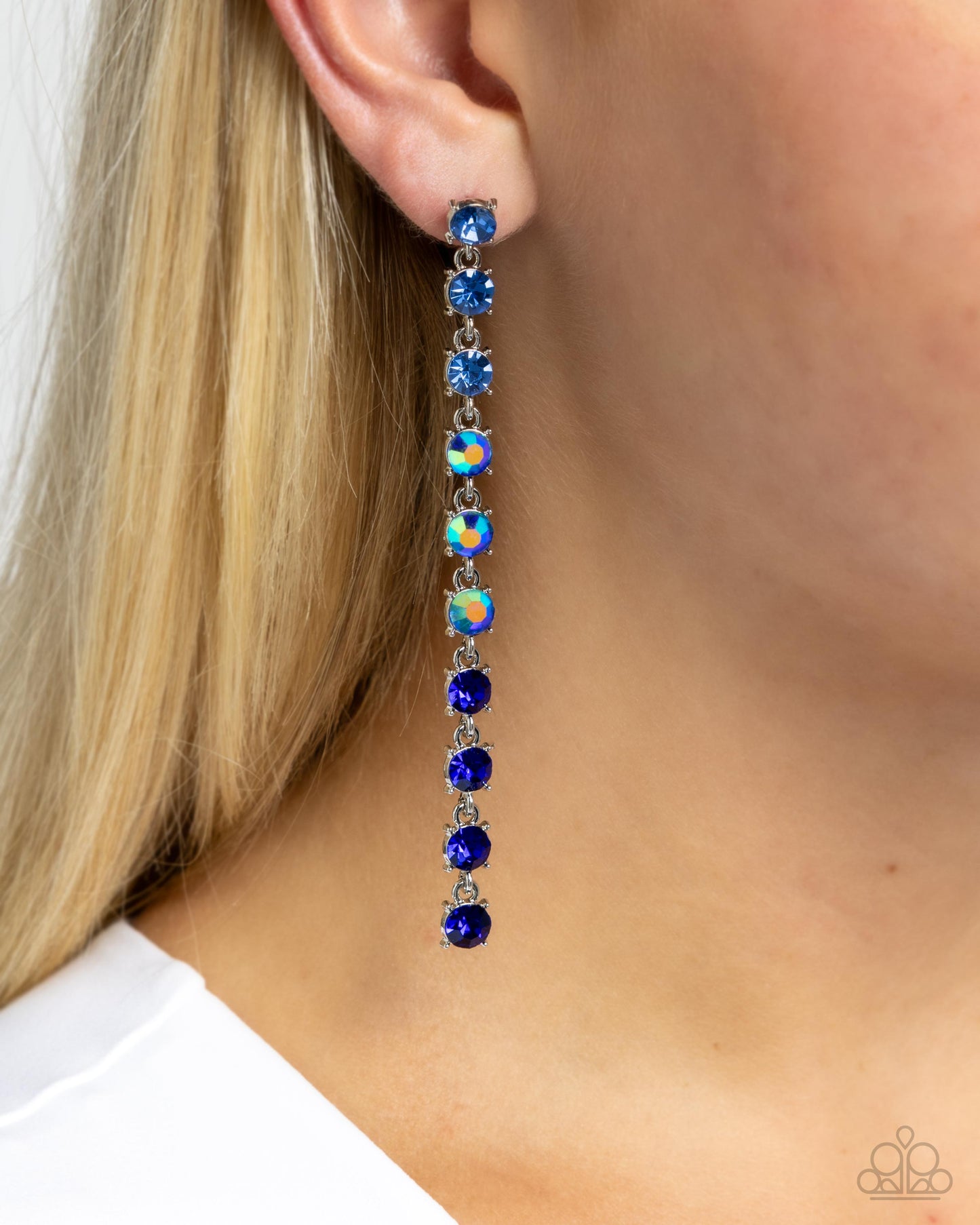 Opulent Ombré - Blue Ombre' Light Sapphire To Blue Iridescent Rhinestone Earring Paparazzi E1834
