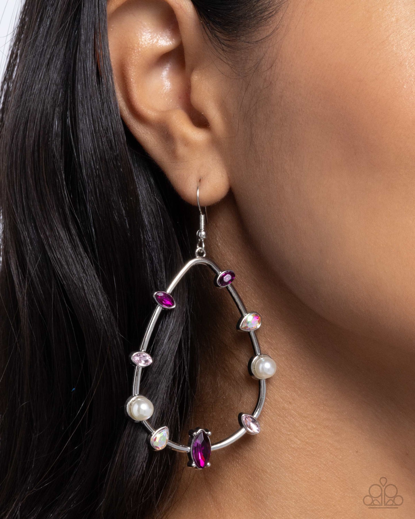 Dazzling Diversity - Pink Multicolored & Iridescent Gem Teardrop Earring Paparazzi E2347