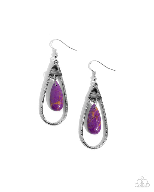 Neatly Natural - Purple Marble Stone Teardrop Earring Paparazzi E2483