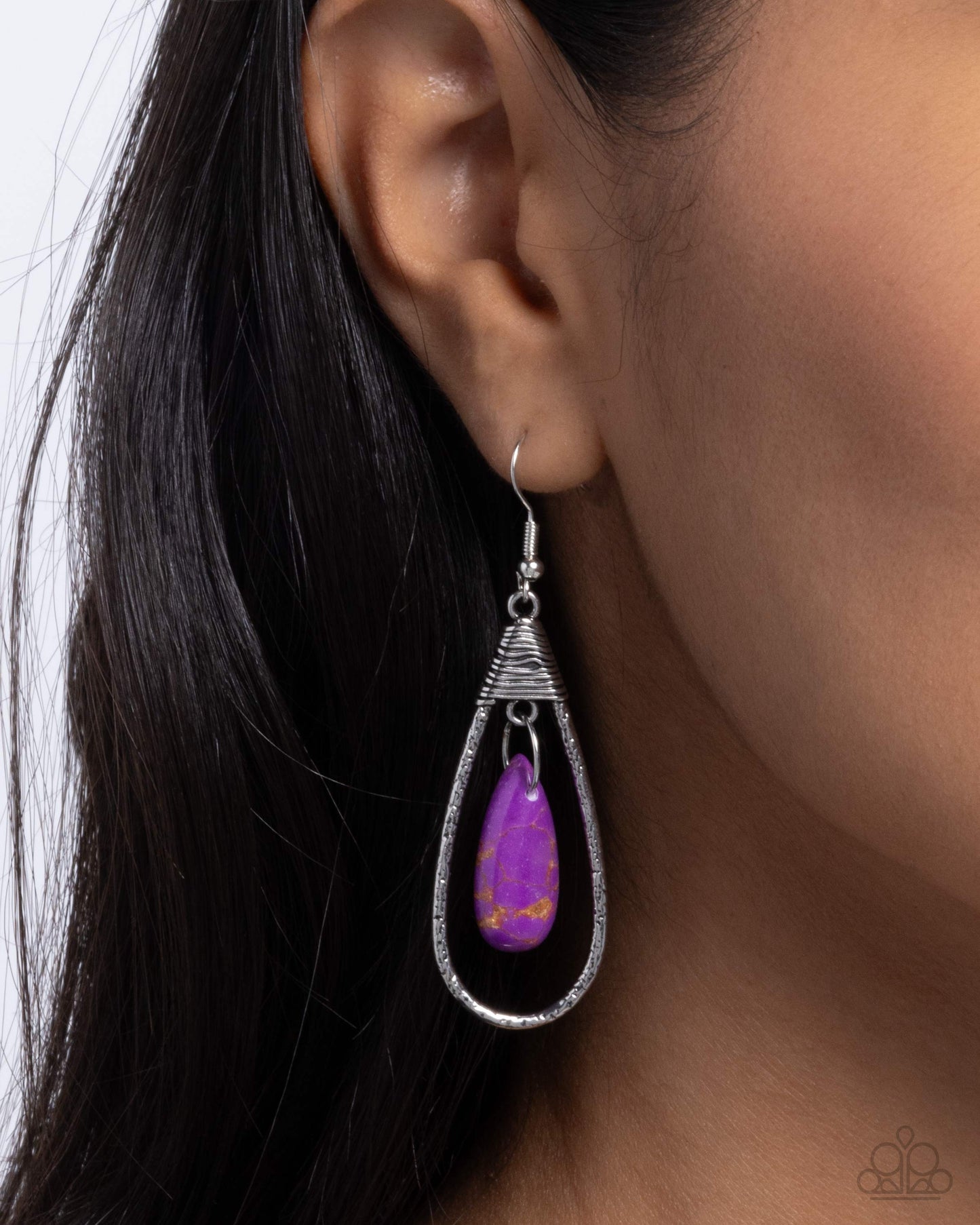 Neatly Natural - Purple Marble Stone Teardrop Earring Paparazzi E2483