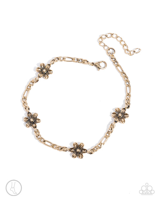 Gardening Gusto - Gold Antiqued Flower Anklet Paparazzi B1907