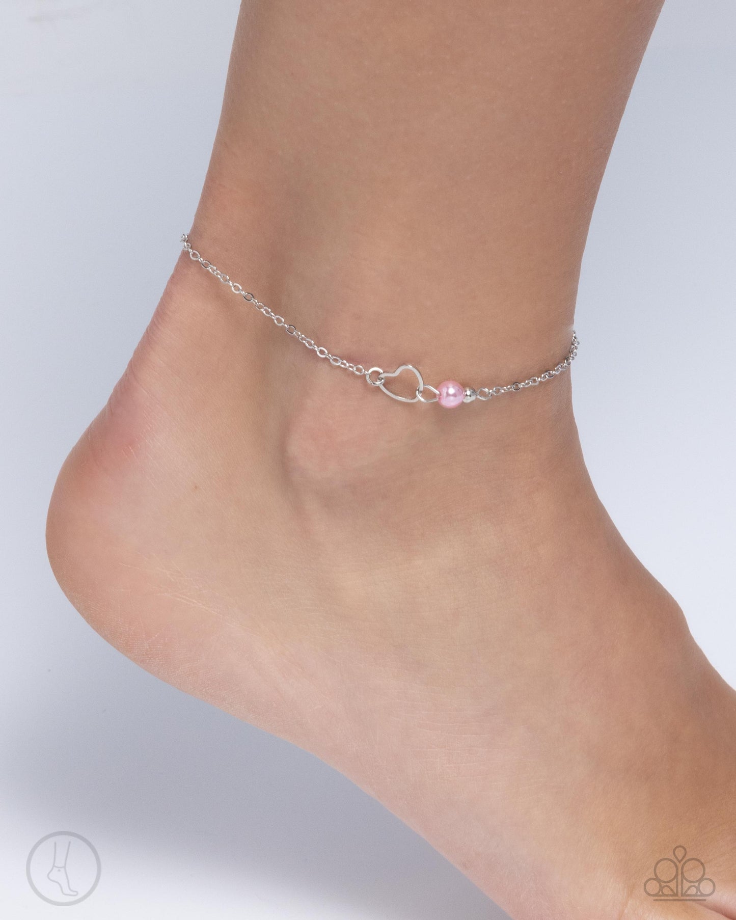 Affectionate Assertion - Pink - Baby Pink Pearl Silver Heart Anklet Paparazzi B1313