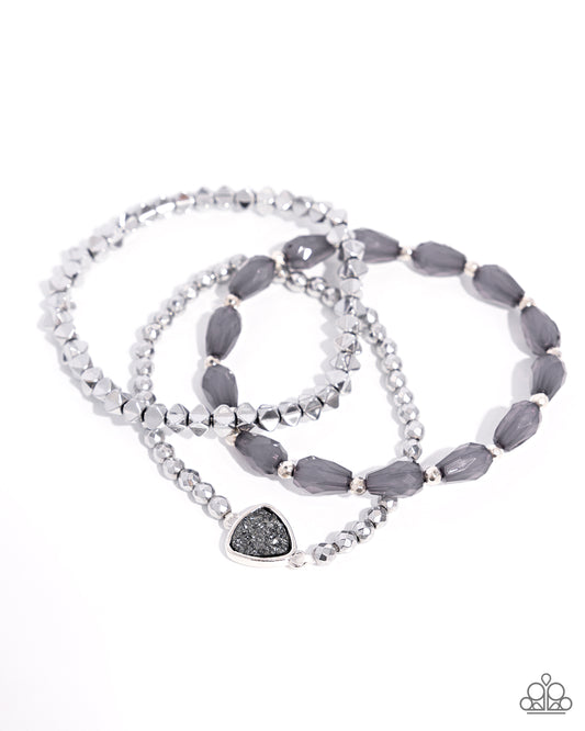 Druzy Decadence - Silver, Gray Gull, Druzy Hematite Stretch Bracelet Set Paparazzi B1934