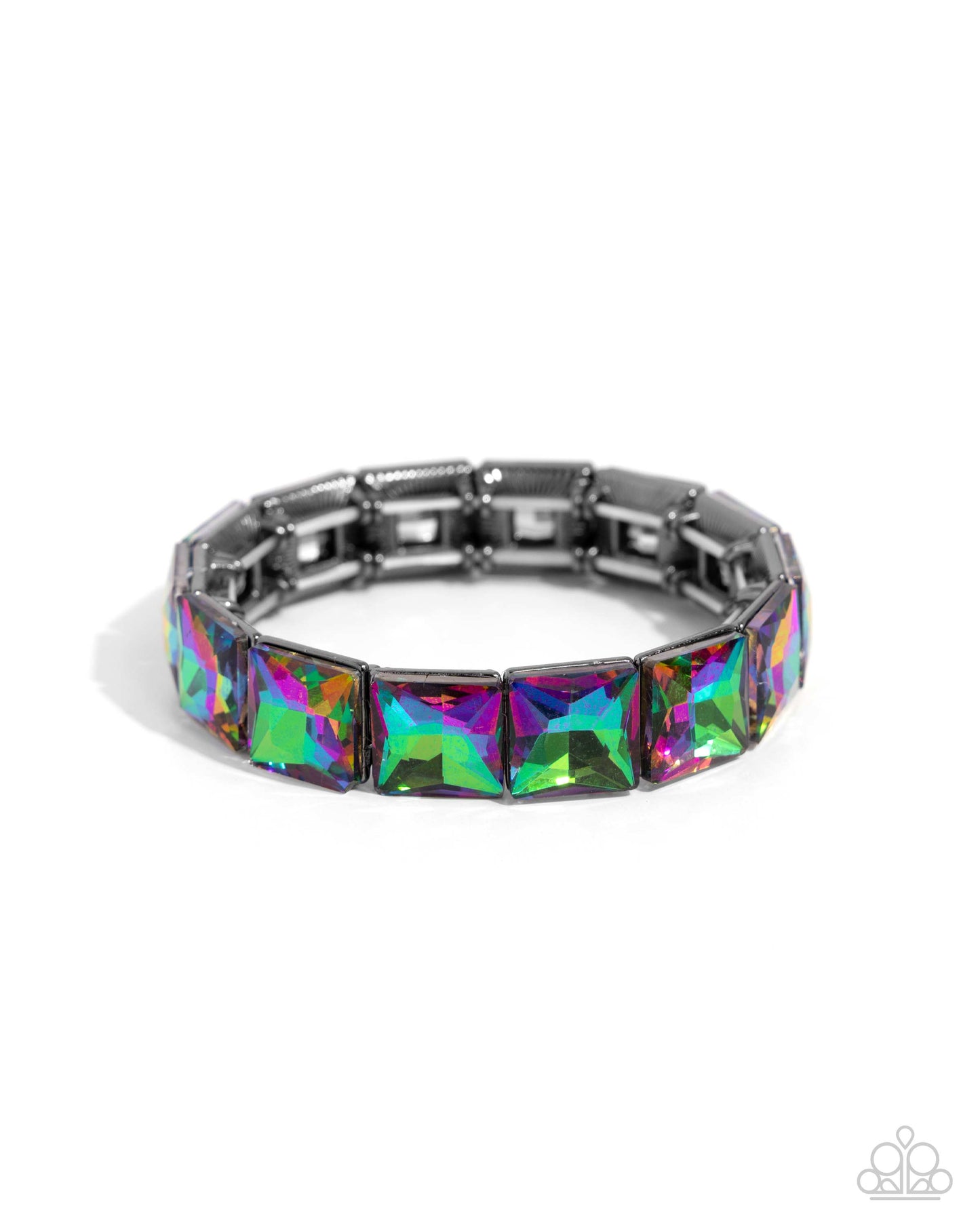 Upscale Funk - Multi Oil Spill Square Gem Silver Stretch Bracelet B1928