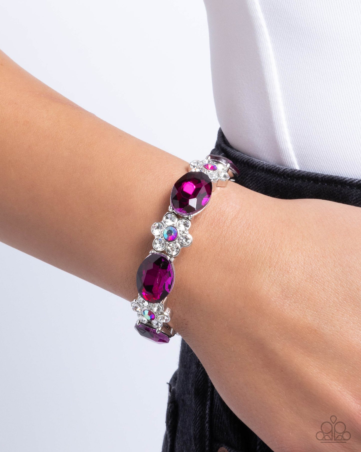 Staycation Sparkle - Pink Fuchsia Rhinestone Stretch Bracelet Paparazzi B1886