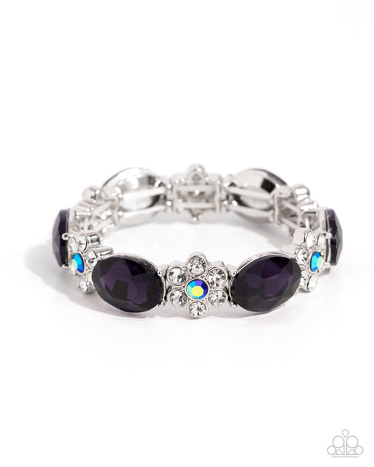 Staycation Sparkle - Purple Amethyst & White Rhinestone Stretch Bracelet Paparazzi B1227