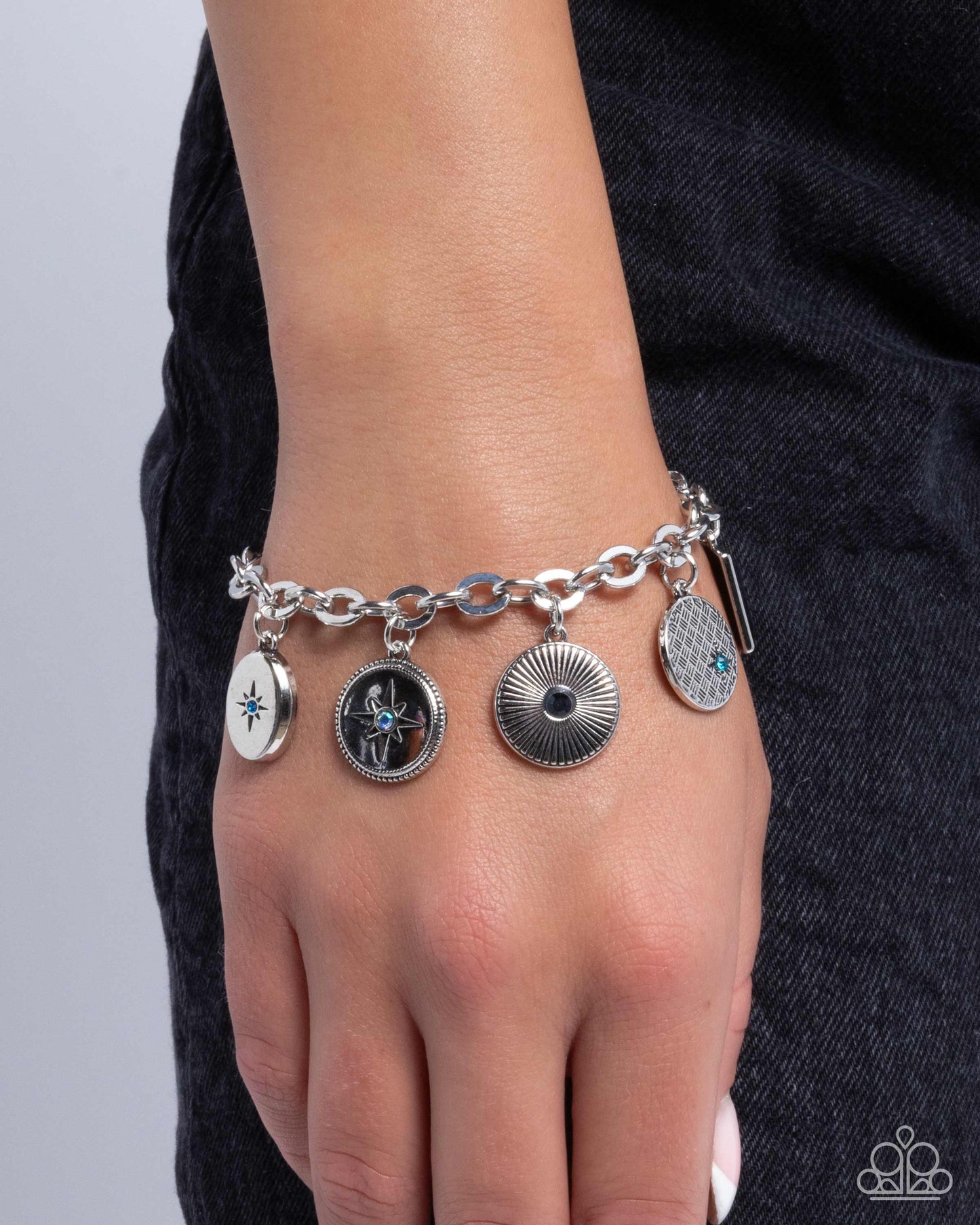 Soothing Stars - Blue Multicolored & Iridescent Rhinestone Charm Style Bracelet Paparazzi B2093