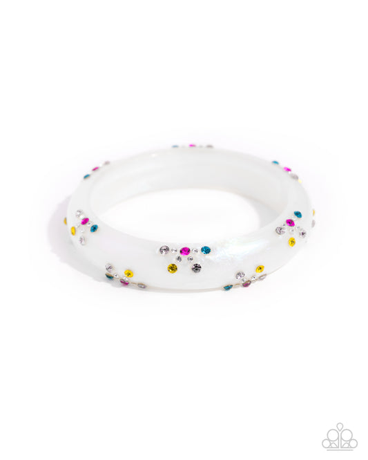 Captivating Color - Pink - Light Rose, Blue Zircon, Fuchsia, Yellow Rhinestone, White Bangle Bracelet Paparazzi B2008