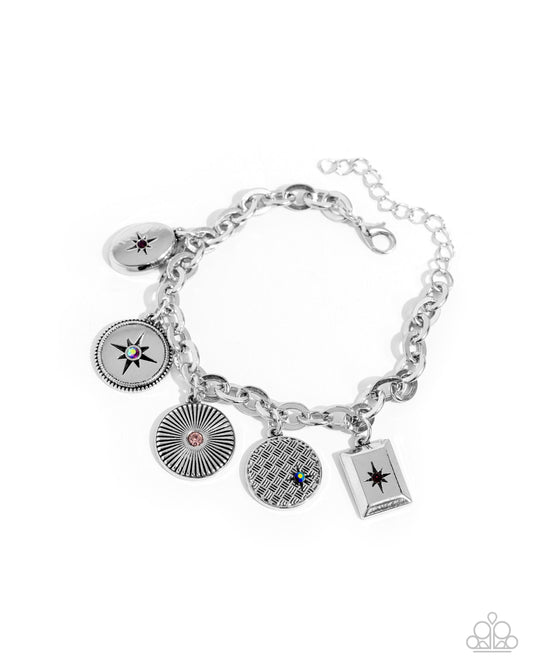 Soothing Stars - Purple Iridescent & Multicolored Rhinestone Star, Sunburst Charm Bracelet Paparazzi B1950