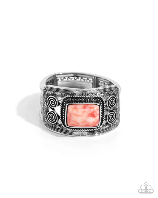 Paparazzi Rustic Reaction - Red Stone Silver Stretch Bracelet B2541