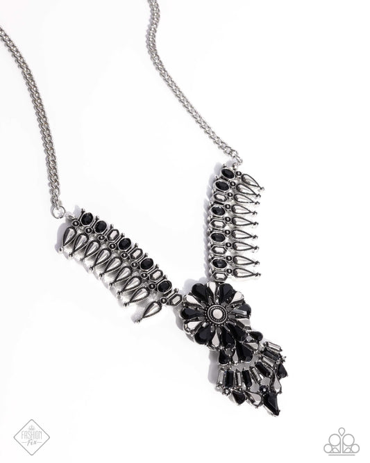 Fairest of the Festival - Black Silver Floral Style Necklace Sunset Sightings December 2024 Fashion Fix Paparazzi N2829