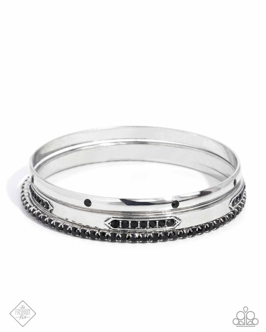 Vicious Value - Black Rhinestone Silver Set Of 3 Bangle Bracelets Magnificent Musings Fashion Fix November 2024 Paparazzi B2336