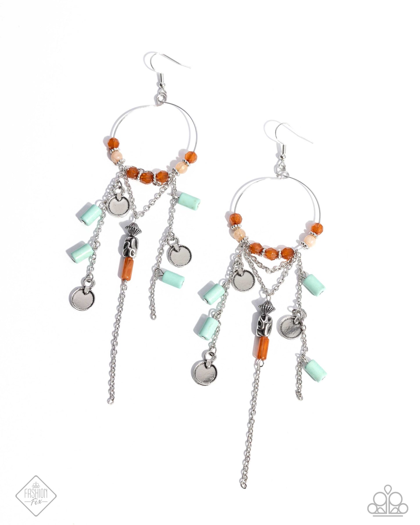 Commanding Cascade - Blue Turquoise & Tomato Cream Stone Eclectic Fringe Earring Santa Fe Style October 2024Fashion Fix Paparazzi E2479