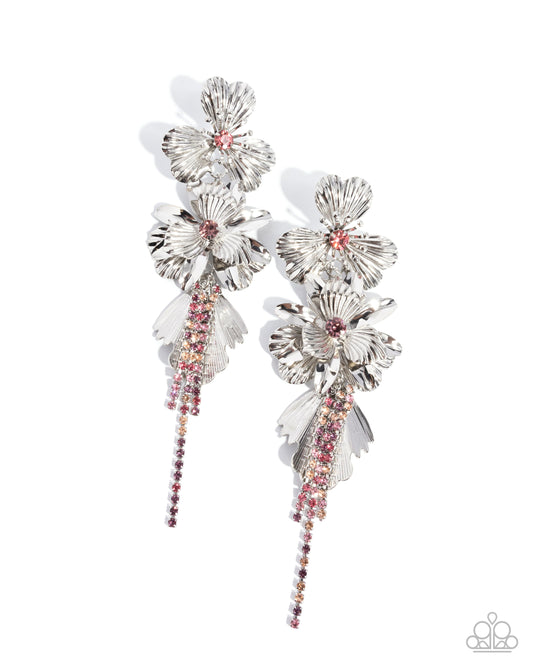 Classical Cadenza - Multi Fuchsia, Peach, Rose & Amethyst Rhinestone Flower Earring Life Of The Party November 2024 Paparazzi E2430