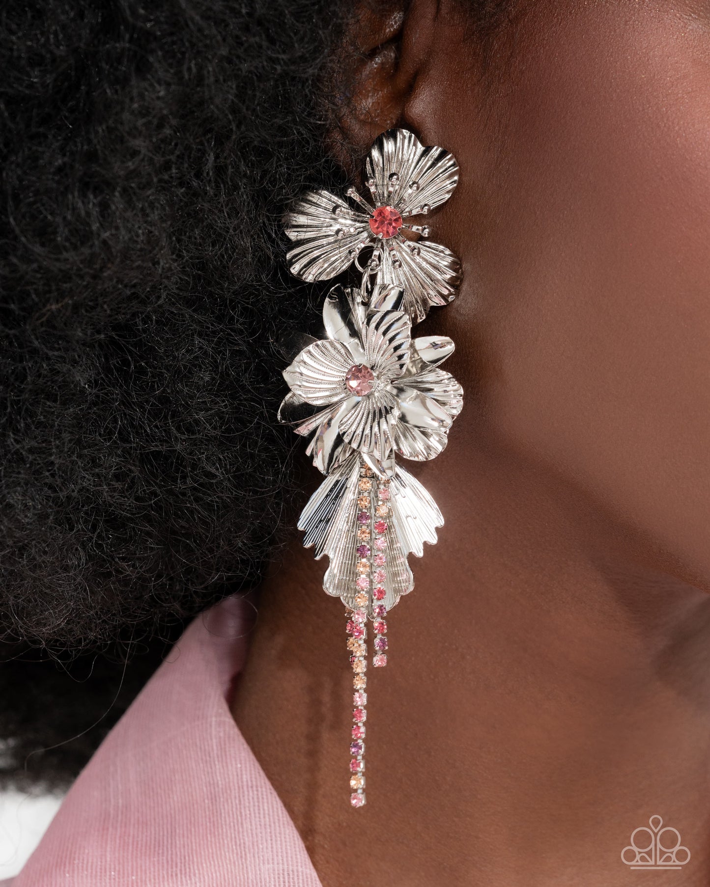 Classical Cadenza - Multi Fuchsia, Peach, Rose & Amethyst Rhinestone Flower Earring Life Of The Party November 2024 Paparazzi E2430