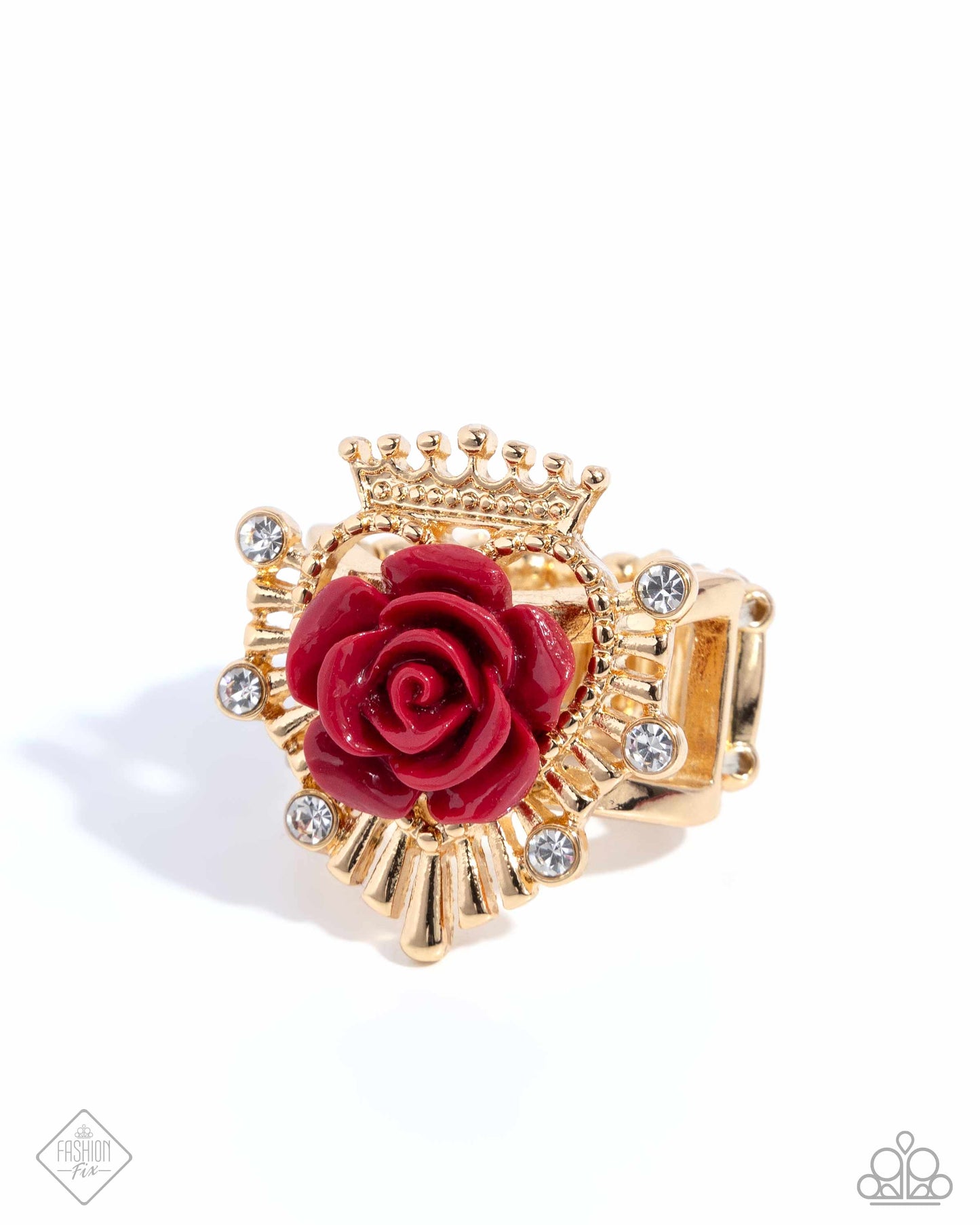 Visible Victorian - Red Wine Acrylic Rose & Gold Coat Of Arms Ring Glimpses Of Malibu Fashion Fix November 2024 Paparazzi R1104