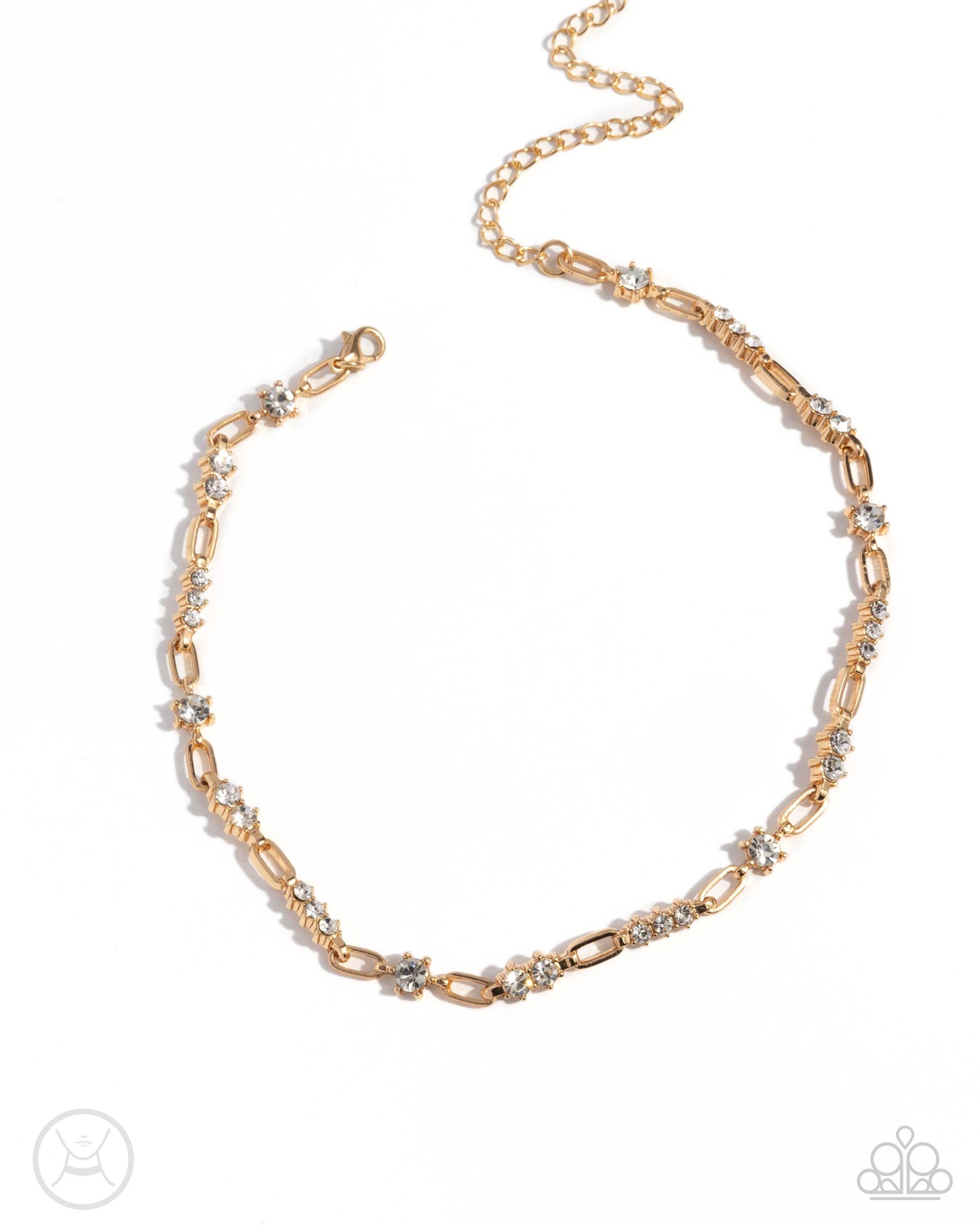 Pronged Pageantry - Gold & White Rhinestone Choker Necklace Paparazzi N2965