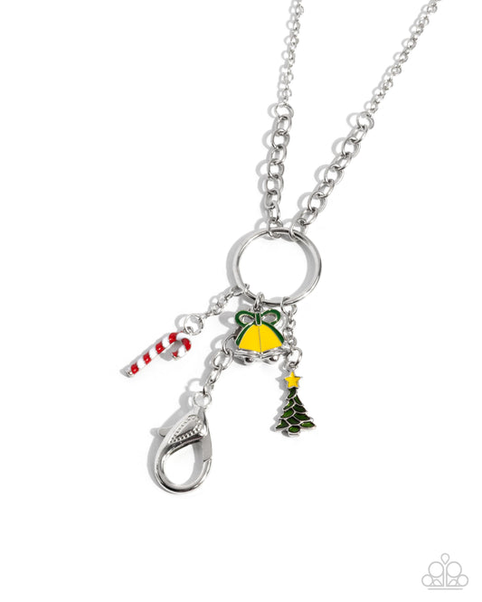 Christmas Morning - Multi Colored Christmas Candy Cane, Christmas Tree Lanyard Necklace Paparazzi N3322