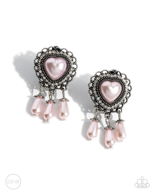Sumptuous Story - Pink - Light Pink Pearl Heart Clip-On Earring Paparazzi E2528
