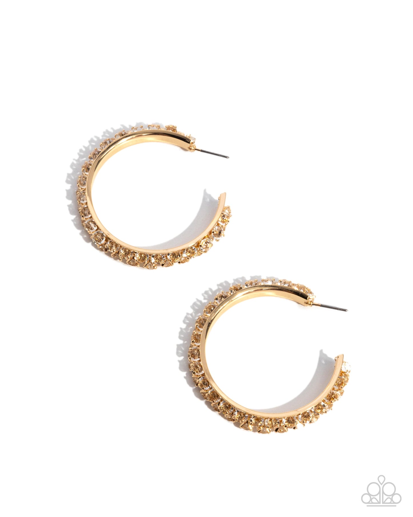 Glowing Garland - Gold & Glassey Crystal Like Beads Wrapped Around 1 1/2 Inch Hoop Earring Paparazzi E2944