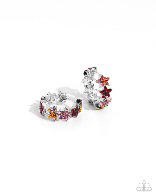 Stellar Surrender - Red Multicolored & Iridescent Rhinestone Star 1 Inch Hoop Earring Paparazzi E2778