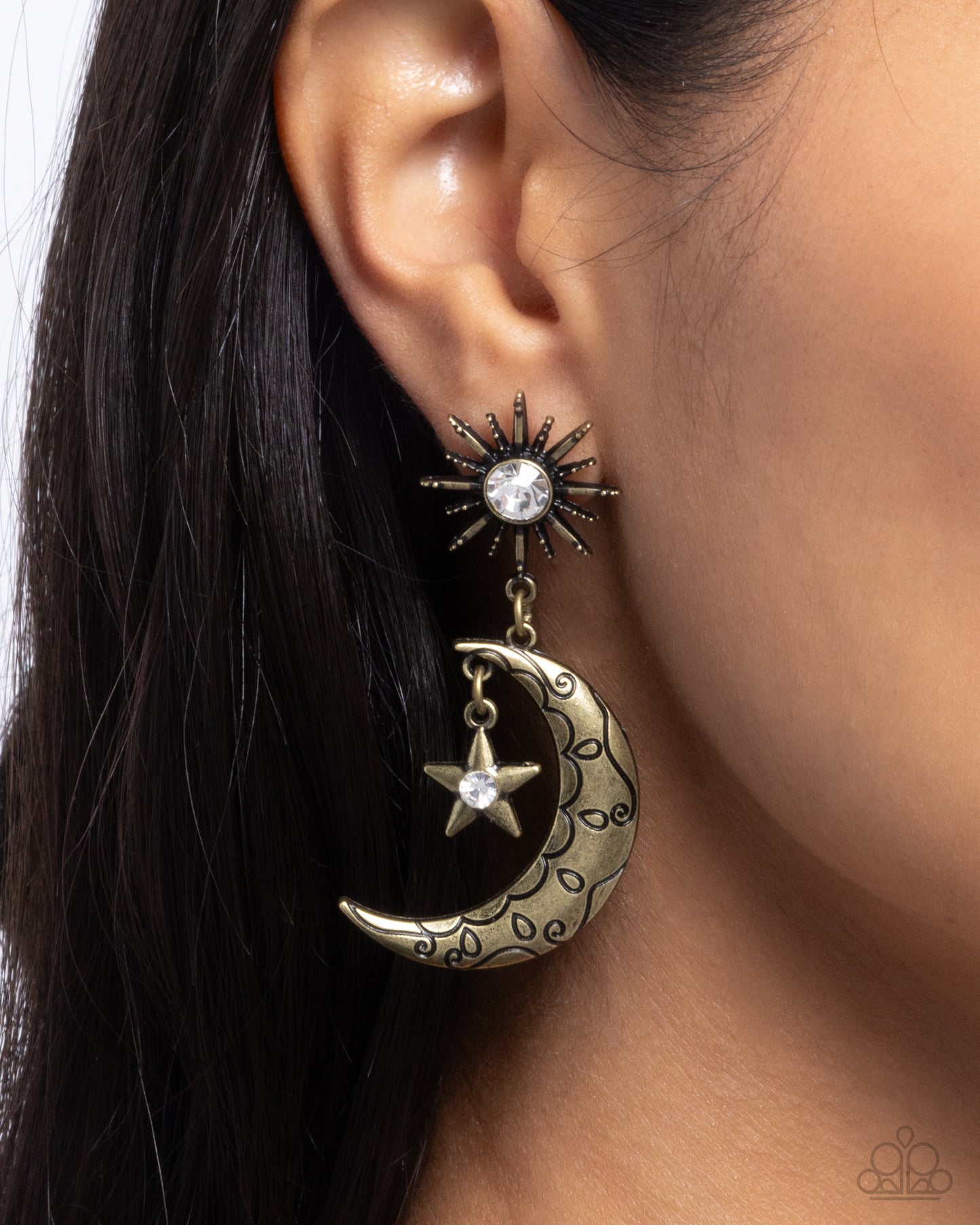 Paparazzi Cosmic Cutie - Brass Crescent Moon & Star Earring E3283