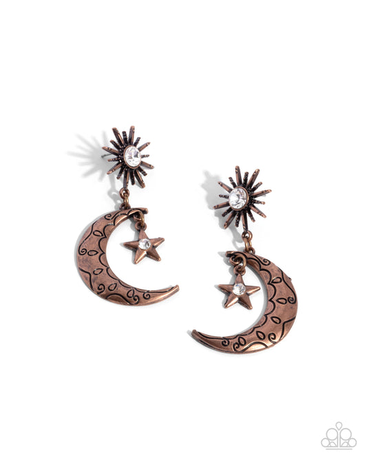 Paparazzi Cosmic Cutie - Copper Sunburst & Crescent Moon Post Earring