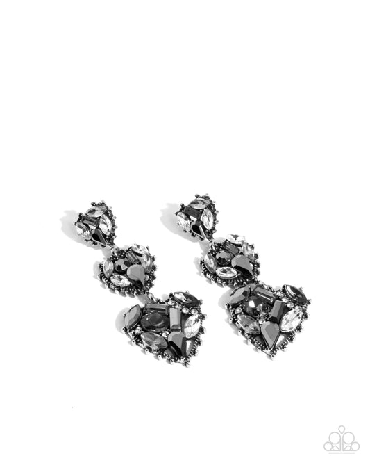 Lovable Lure - Silver Heart, Smoky & Hematite Rhinestone Post Earring Paparazzi E2725