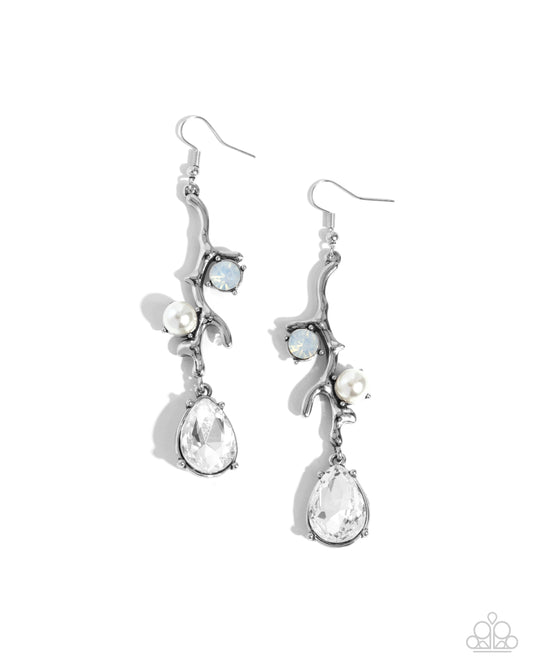 Glitzy Giveaway - White Pearl, Opalescent Rhinestone, Teardrop Gem Earring Paparazzi E2759