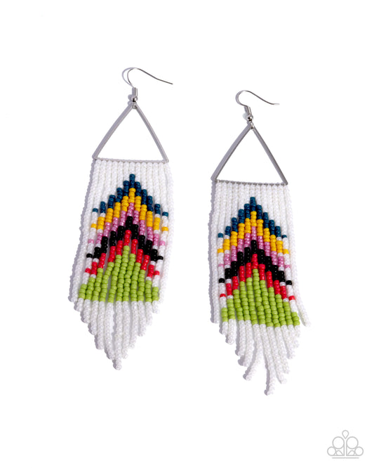 Pointed Promotion - Multicolored Red, Lime Green, Yellow, Black, Pink Seed Bead Fringe Earring Paparazzi E2962