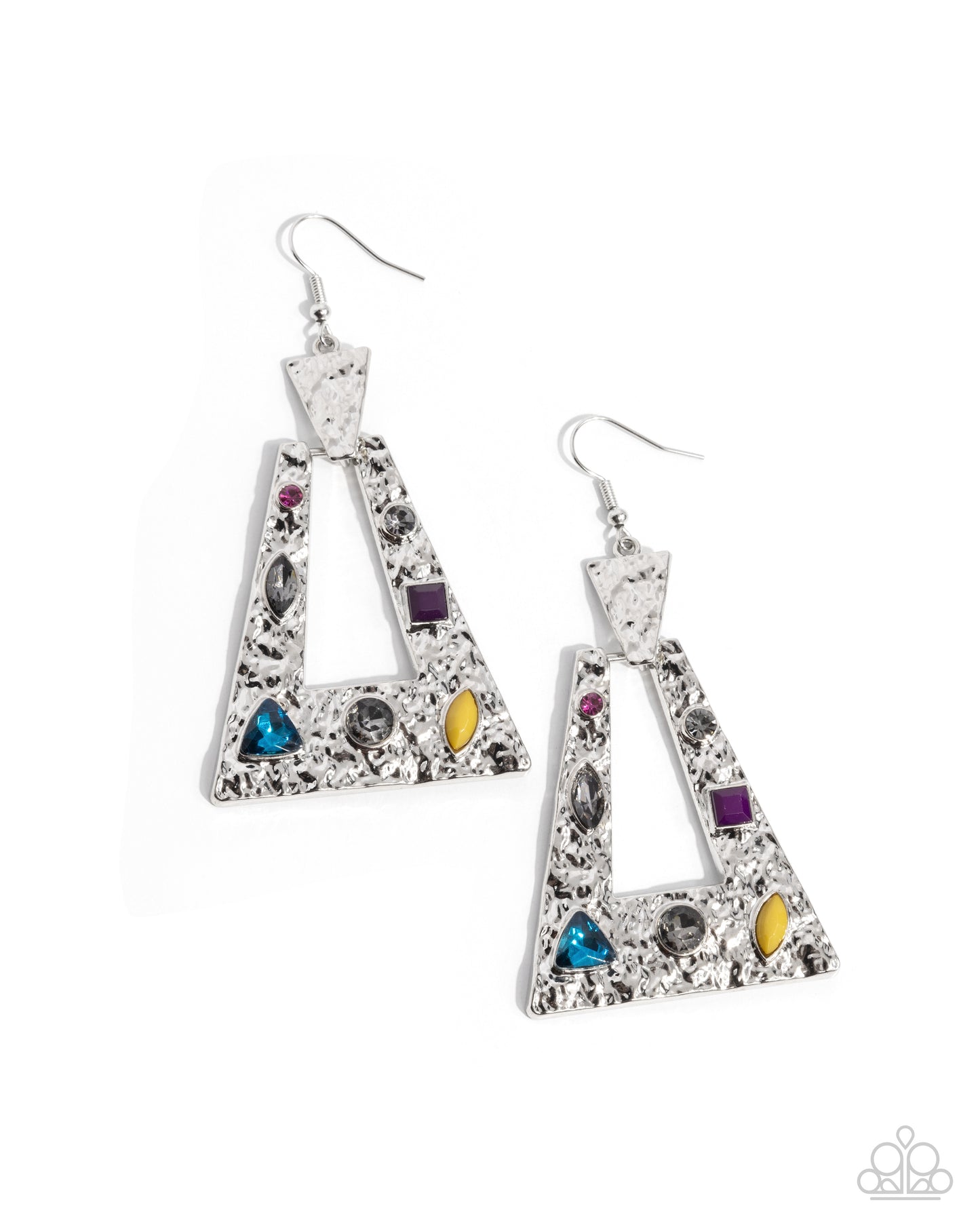 Paparazzi Warped Wanderer - Multicolored Silver Hammered Silver Earring E3229
