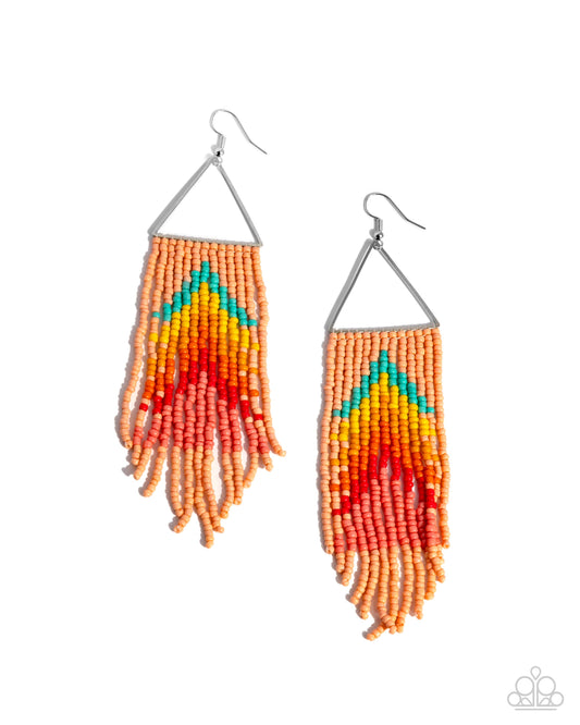 Pointed Promotion - Yellow, Red, Orange, Turquoise Seed Bead Fringe Earring Paparazzi E2896