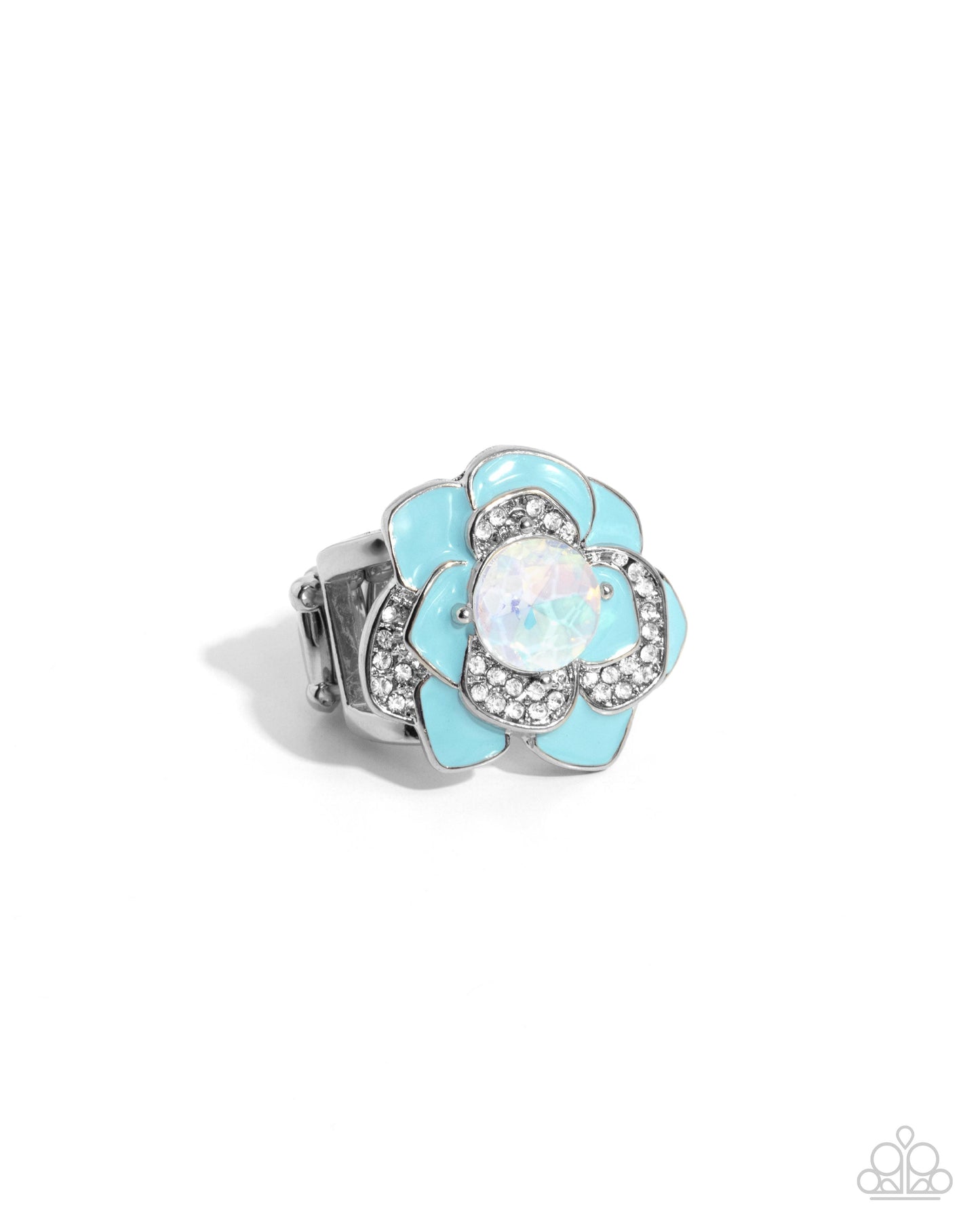 Bridging Bling - Blue Winter Sky Flower Ring Paparazzi R0920