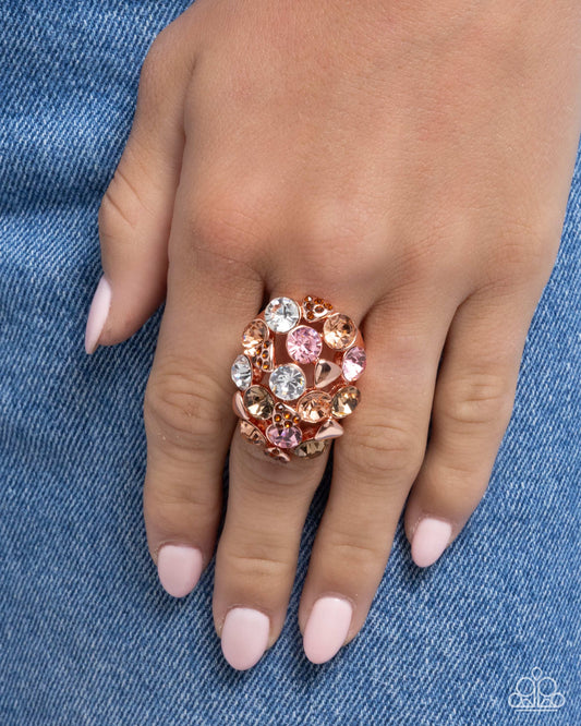 Piquant Persuasion - Copper, Light Peach, Light Rose, Smoked Topaz & Tea Rhinestone Ring Paparazzi R0830