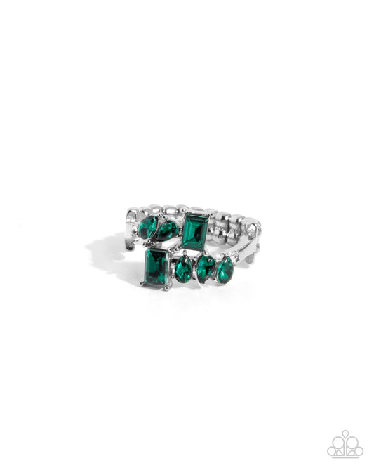 Continuous Wave - Green Emerald Gem & Silver Ring Paparazzi R0979