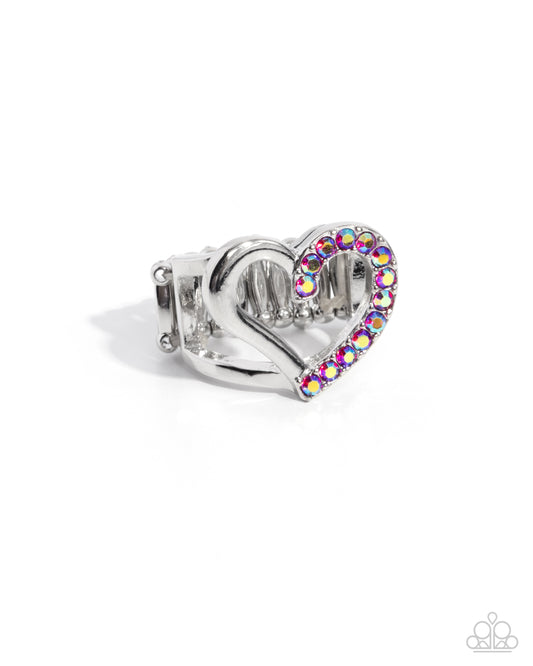 Abstract Attraction - Pink & Fuchsia Iridescent Silver Heart Ring Paparazzi R0840