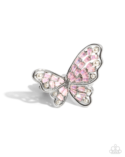 Hovering Haute - Pink Rhinestone Butterfly Ring Paparazzi R0972