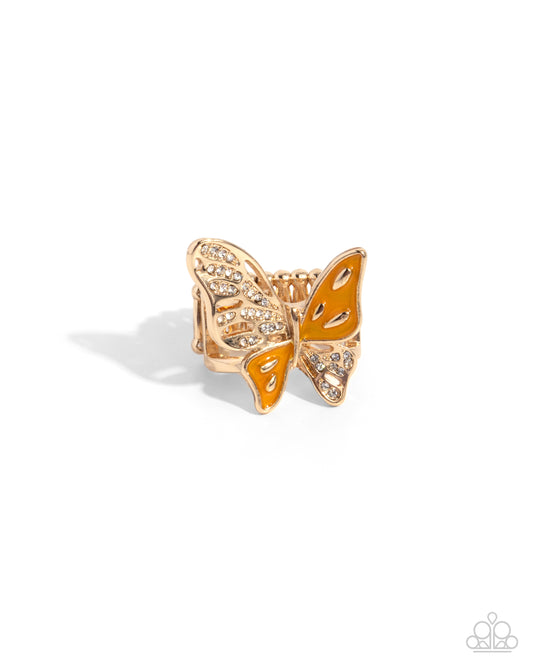 Aerial Auction - Yellow Painted Gold Butterfly Ring Paparazzi R0877