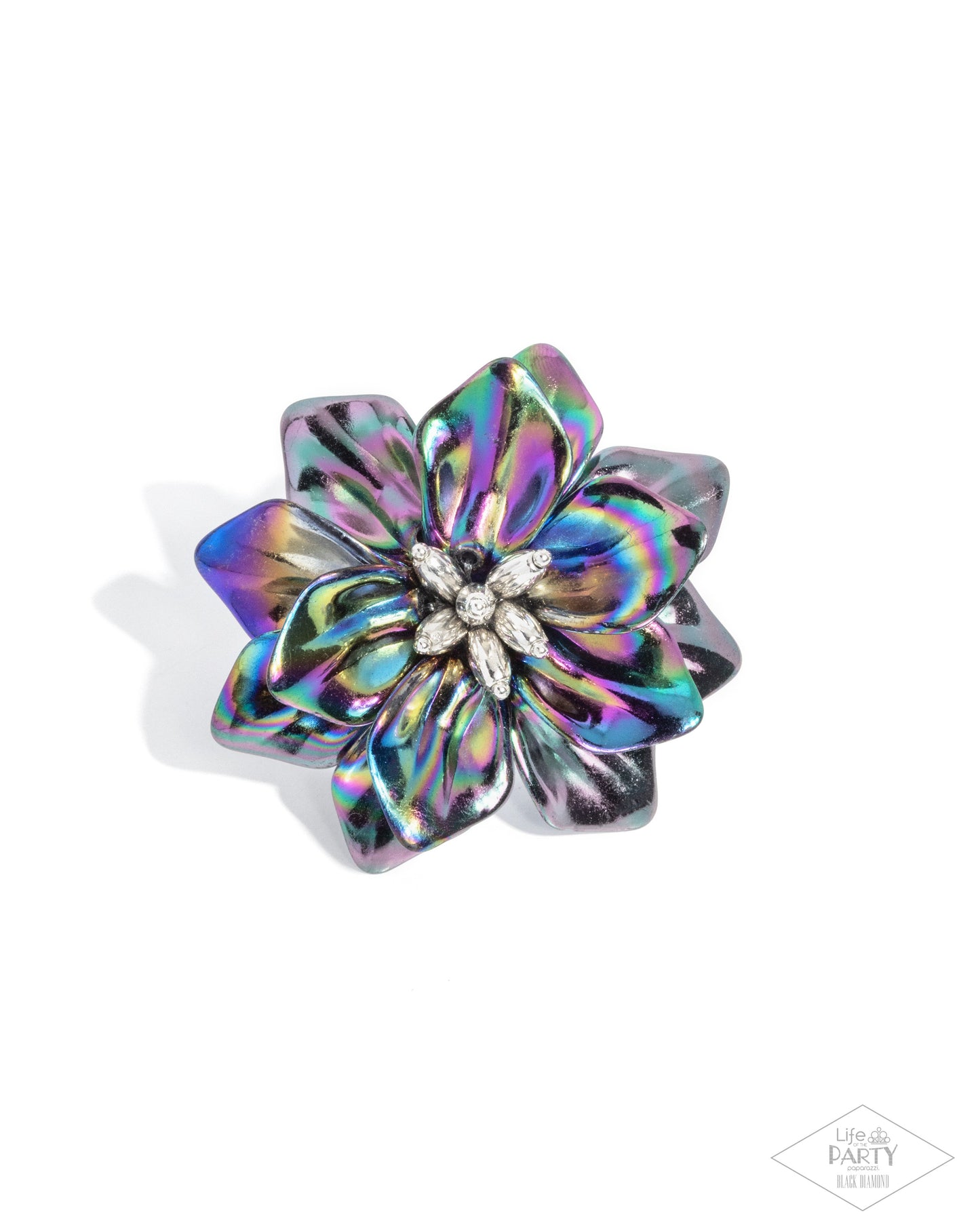 Paparazzi Platonic Petals - Black Petals & Iridescent Overlay Flower Ring R1373