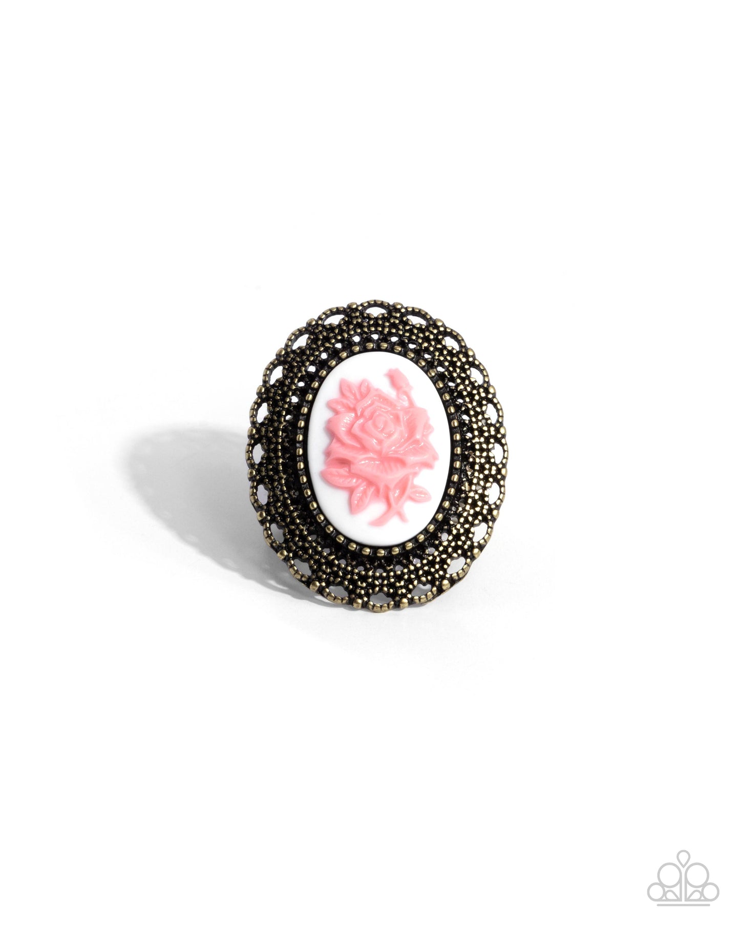 Blooming Brooch - Brass & Pink Acrylic Rose Statement Ring Paparazzi R1037