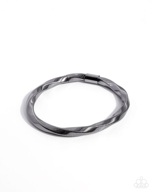Paparazzi Twisted Temptress - Black Snake Chain Gunmetal Stretch Bracelet