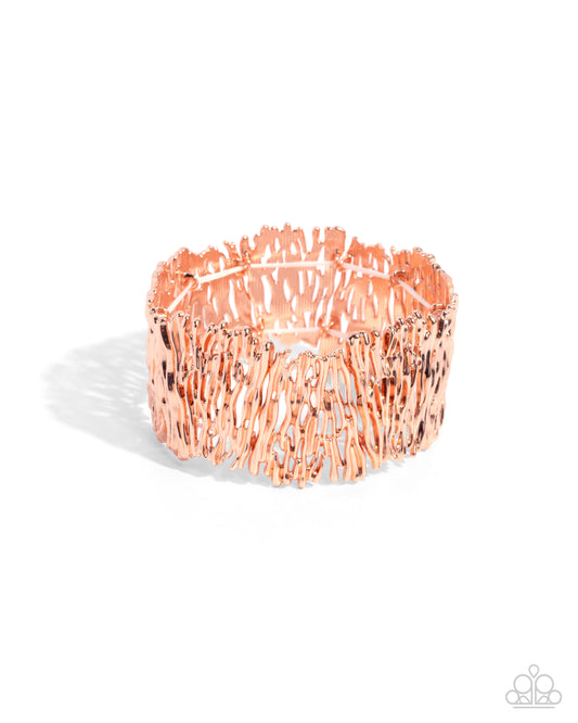 Settle the Score - Copper - Shiny Copper Wood Grain Style Stretch Bracelet Paparazzi B2279