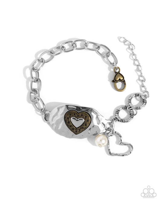 Rustic Reign - Silver Hammered Brass Heart Bracelet Paparazzi B1918