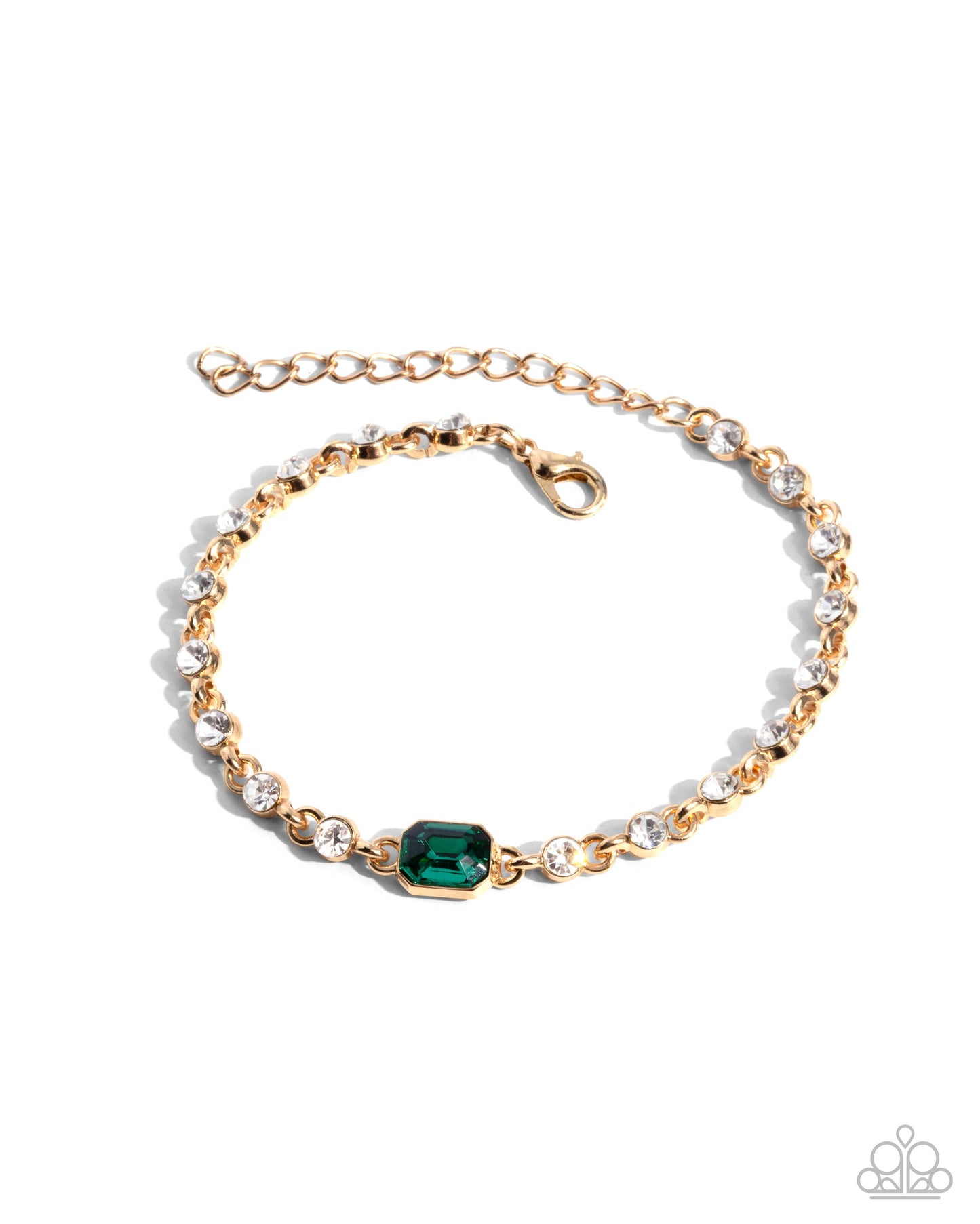 Fitted Fidelity - Green Emerald & White Gem Gold Bracelet Paparazzi B1878