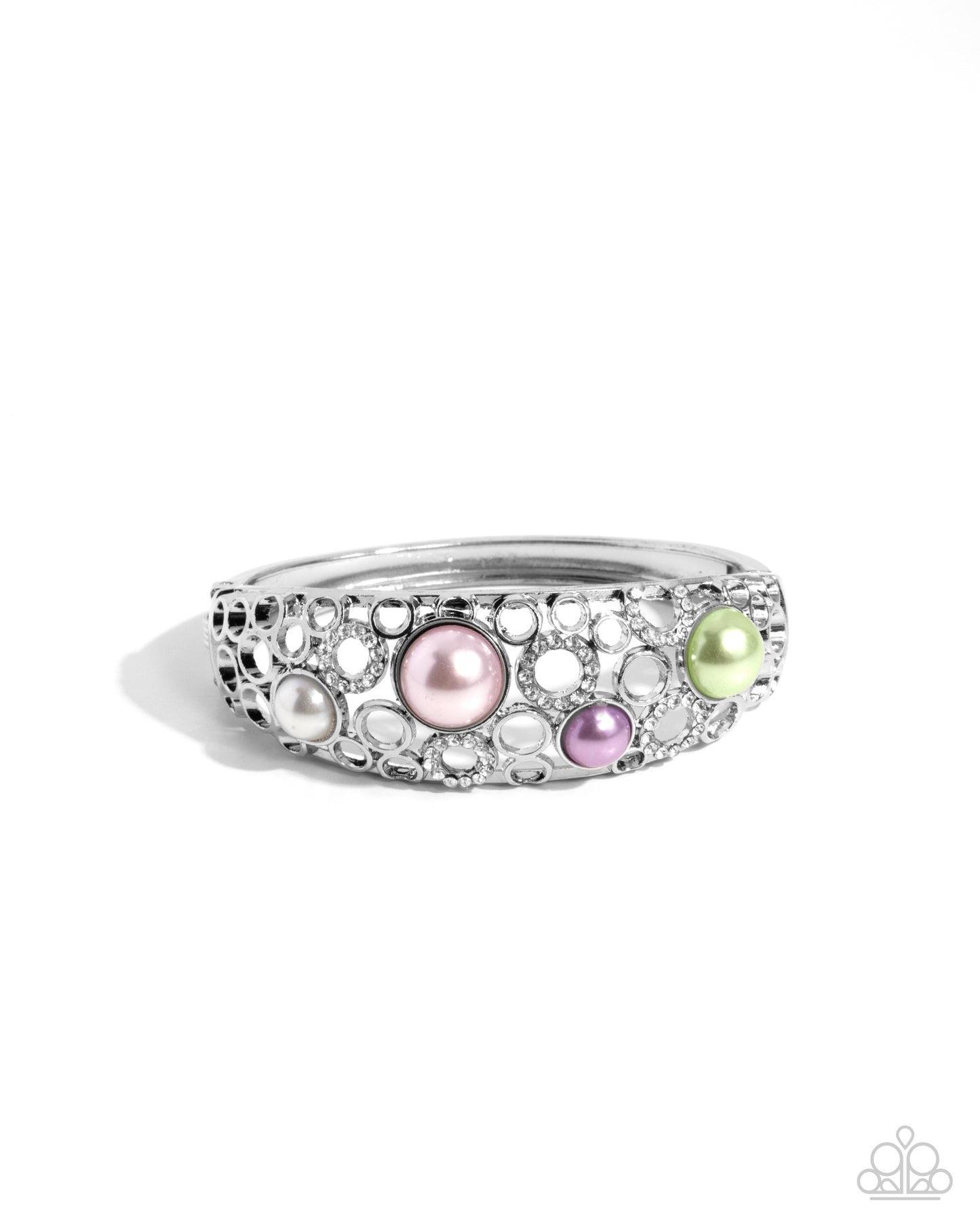 Cultured Confidence - Multi White, Baby Pink, Lavender & Green Pearl Hinged Bracelet Paparazzi B2097