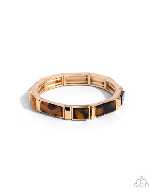 Acrylic Accent - Gold Tortoise Shell Like Patterned Stretch Bracelet Paparazzi B2000